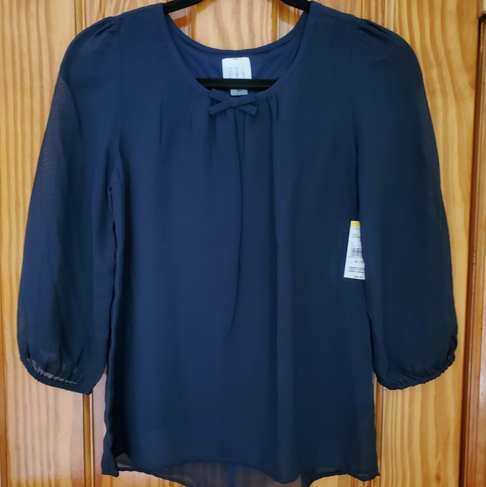Girls Navy Blue Chiffon Bow Blouse NWT